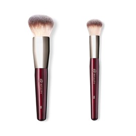 BK BEAUTY - LARGE BUFFER & ROUND FOUNDATION (2PC) - Professional Makeup Brush Set for Liquid or Cream Foundations, Powder & Blush | Premium Face Brushes for Flawless Application