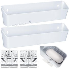 Umigy 2 Pack 11" Tip Out Tray for Sink with 2 Pairs of Hinges Front Sink Drawer Tip Out Tray Kit False Drawer Front Clips Flip Sponge Holder for Kitchen, White