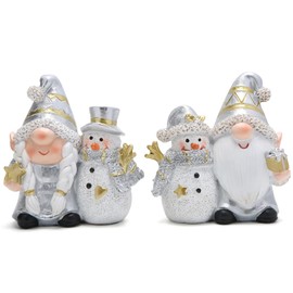 Hodao Gnomo de Navidad Muñeco de Nieve Duo: Doble la alegría para tu decoración navideña (plateado)
