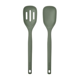 Tovolo Elements Silicone Spoon Set of 2 Mixing and Slotted Spoon Bundle for Non Stick Cooking Mixing Serving, Dishwasher Safe Heat Resistant Slotted Spoon and Mixing Serving Spoon, Thyme Green
