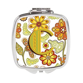 Caroline's Treasures Letter C Floral Mustard and Green Compact Travel Mirrors, Multicolor