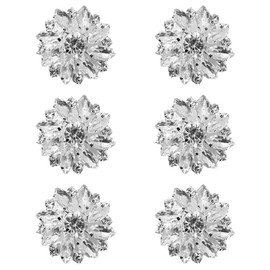 6PCS Silver Rhinestone Buttons, 26mm Flatback Flower Crystal Embellishments for DIY Crafting, Clothes, Bags, Wedding, Bridal Bouquet Decoration