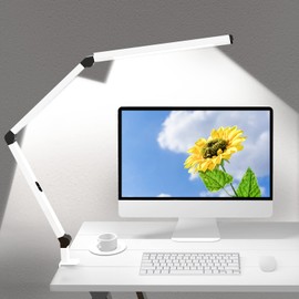 LED Desk Lamp with Clamp, Dual Light Table Lamp with Adjustable Swing Arm, Eye-Care 4 CCT Modes & 5 Brightness Levels Clip-on Table Light Architect Modern Desk Light for Home Office