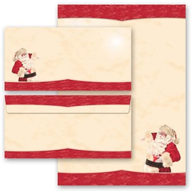 Writing Paper Set 40 Pieces Santa Claus Christmas 20 Sheets Writing Paper + 20 Matching Envelopes DIN Long without Window Paper-Media
