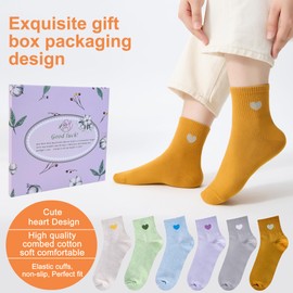 inhees Women's Thin Cotton Socks, Soft Above Ankle Crew socks 6-Pairs Cute Fun Heart Novelty Socks (packed a Present box)