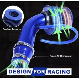 AICARS Car Cold Air Intake Filter Induction Kit 3" Pipe Aluminum Power Flow System Blue