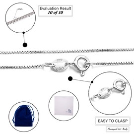 Italian Sterling Silver 1MM Box Chain, Silver Polishing Cloth Included, Sterling Silver Chain Necklace with Spring Clasp, Sturdy Thin Lightweight Chain Necklace, Velvet Gift Pouch Packaging (1M,22)