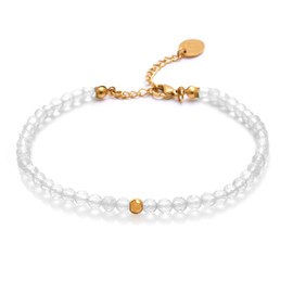 BERGERLIN Genuine Natural Stone Bead Bracelet with 925 Sterling Silver Pearl or Gold-Plated Pearl - with Clasp and Certification of Authenticity, Pearl
