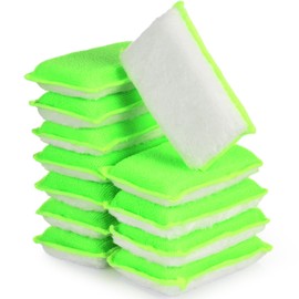 Mudder 12 Pcs Car Interior Scrubbing Sponge 5'' x 3'' Fiber Car Wax Applicator pad Household Cleaning Sponges for Leather Seat Couch Cleaning (Green White)