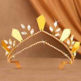 Bessney Gold Crowns Crystal Wedding Tiara Greek Goddess Hair Accessories for Women