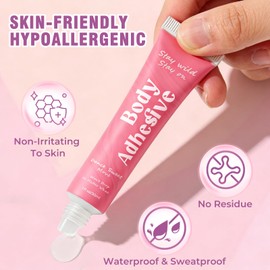 Body Adhesive Glue for Clothes & Skin, 30ml Body Glue, Sweat Resistant, Water Wash, Fabric-Safe Fashion Glue Tape for Dancers, Socks Leotards Bras Wigs Costumes and Cosplay, Holds All Day, Fast Drying
