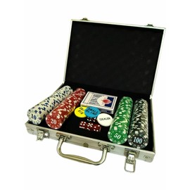Poker Chips with face Value, 200 11.5 g Weighted Digital Casino Chips Set, 5 dice, 2 Decks of Cards, with Compact Aluminum case, for Texas Hold'em, Blackjack, Ages 8 and up
