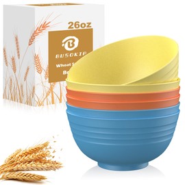 BUSOKIP Wheat Straw Bowls, 26 OZ Cereal Bowls Set of 6, Unbreakable Serving Bowls, Microwave & Dishwasher Safe Plastic Bowls Reusable for Snack, Salad, Soup, Cereal - Sandy Series