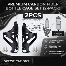 Portabotellas para Bicicleta, 2 Piezas de Fibra de Carbono, Portabotellas para Bicicleta, Soporte Hueco Montaje Seguro y liviano para Bicicletas Carretera, Acabado Mate, Negro