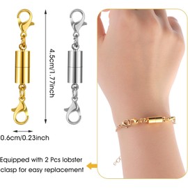Lyfengdeam 12PCS Double Lobster Clasp Magnetic Necklace Clasps and Closures, Gold and Silver Adjustable Necklace Extenders, Necklace Bracelet Extender Jewelry Making DIY (6 x 45mm)