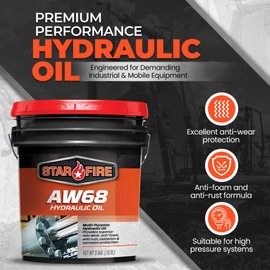 STARFIRE AW68 Hydraulic Oil – 5 Gallon Pail – Premium Anti-Wear Formula for Industrial and Mobile Equipment – Anti-Foam, Rust and Oxidation Protection – ISO 68 Hydraulic Fluid