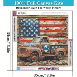 RYMILIE 5D Diamond Painting Kits for Adult,Truck Diamond Art Kits for Adult Beginners,USA Flag Diamond Painting Full Round Drill Crafts Kit for Home Wall Decor Gift 13.8x13.8inch