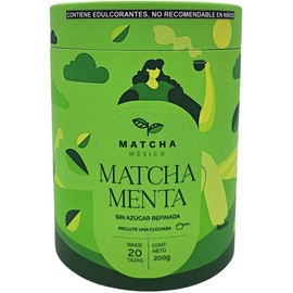 Matcha México Matcha Menta Orgánico, Té Verde en Polvo con Menta, Sin Azúcar Refinada, Sin Lácteos, 200g, 20 Porciones, Incluye Cuchara