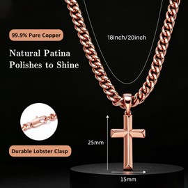 Copper Necklace for Men Women, 99.9% Pure Copper Cross Necklace, 16 Inch