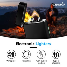 GADATOP Arc Plasma Flame Lighter Windproof Lighter Outdoor, Electric Lighter Colorful Gradient Lighter Rechargeable USB-C Lighter with Rhythmic Flashing Battery Indicator (Black)