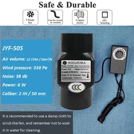 2 inch Inline Duct Fan, 2'' 22 CFM Ventilation System High Efficiency Exhaust Air Fan for Greenhouse Bathroom Tent RV Yacht Basement Attic Kitchen Pet, Adjustable Speed, 2inch-Black