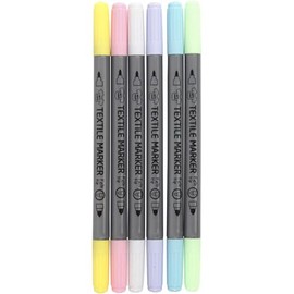 Creotime Fabric Colouring Pens, Textile Painting Pens, Line Width: 2.3 + 3.6 mm, Pastel Colours, Pack of 6