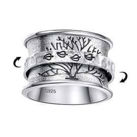 Bonlavie Tree of Life Spinner Ring 925 Sterling Silver Fidget Rings for Women Anxiety Relief Ring Band Comfort Fit Size L1/2