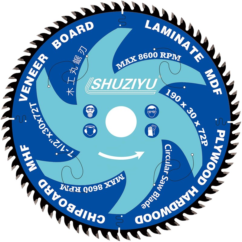 LSHUZIYU, 190mm 72T, Thin Kerf 1.6mm. Arbor 30mm with 25.4-22.23-20mm