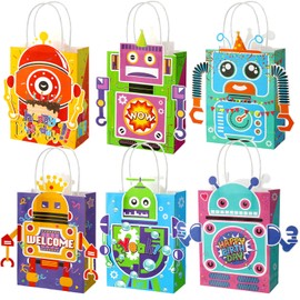 24 Pcs Robot Party Supplies Candy Gift Bags, Robot Goodie Gift Treat Bags, Kids Candy Treat Bags with Handle for Robot Themed Birthday Party Decorations Supplies