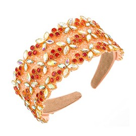 NETFEN Luxury Baroque Rhinestone Hair Band Fashion Exaggerated Glass Diamond Headband For Wedding Ceremony Proms Holiday Party Decor（Orange）