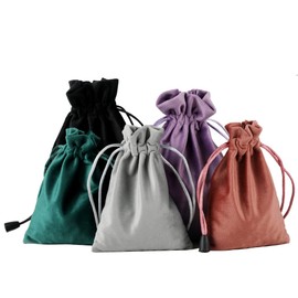 DINYAO 5pcs Small 5 Colors Mixed Gift Fabric Cloth Bag Package Drawstring Pouch Anti Tarnish Jewelry Velvet bags for Wedding, Party, Candy Bags, 6.2x7.8 Inches(5 Colors)