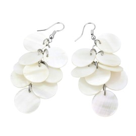 AeraVida Enchanting Cluster of White Kabibe Shell Circles Handcrafted Dangle Earrings, 1.22x2.83 in
