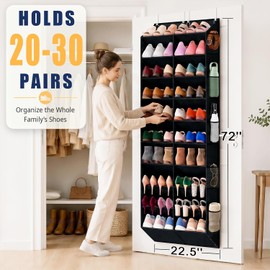 30 Pairs Over the Door Shoe Storage with 20 Wide Pockets 10 Layers