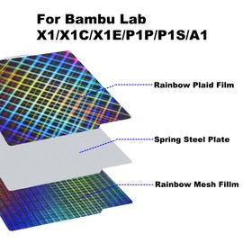 RETUXEP Smooth Rainbow Mesh+Plaid PES Sheet for Bambu Lab X1/X1C/X1E/P1P/P1S/A1, Flexible Bambu Labs Build Plate for Bambu Labs 3D Printer Platform 257x257mm