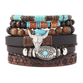 CSIYANJRY99 Western Leather Bracelets for Women Men Trendy Cowboy Chic Country Concert Outfits Turquoise Beaded Bracelet Boho Cowgirl Accessorie 2025 Fashion Jewelry (Brown-D)