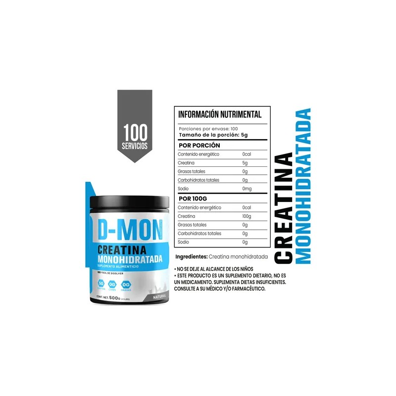 Creatina Monohidratada 500 G D-mon En Polvo Sabores