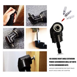 Magnetic Bit Holder Set-3 PCS Quick Change Drill Bit Extension 1/4” Hex Shank Extender +105 Right Angle Drill Attachment Socket Adapter+10 PCS Mini Pocket Screwdriver Bit Tool Set-BB14