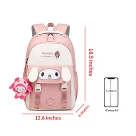 SHSAIEDHA 2pcs Cute Backpack for Women - Aesthetic Casual Daypack for Travel - 18 Inch Large Capacity Casual Daypack with Plush Pendant (PINK)