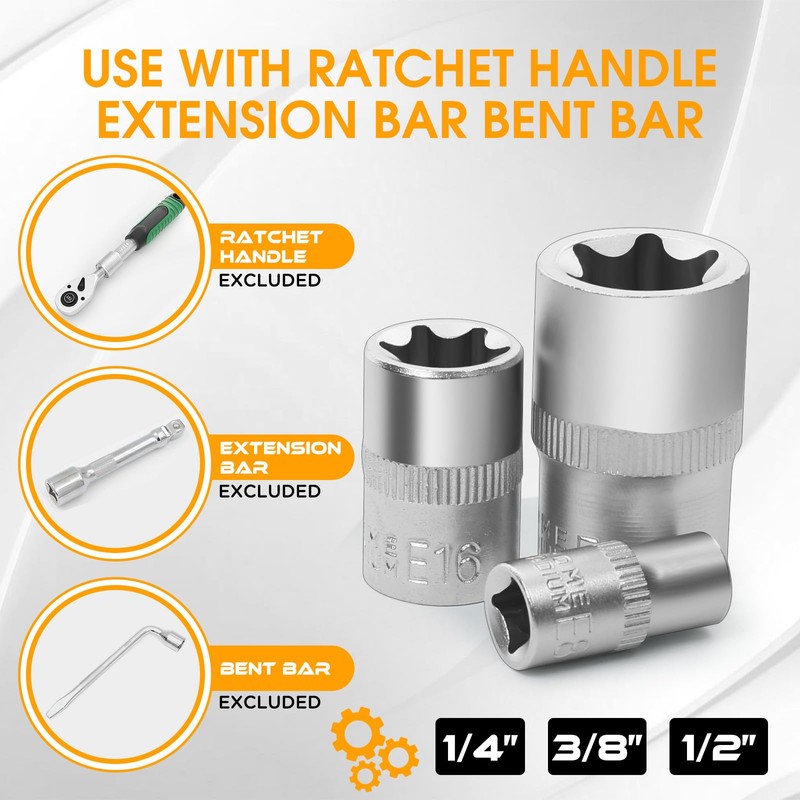 FIFIBANG E-Torx Star Socket Set E4, E5, E6, E7, E8,