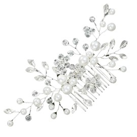 JEYORZY 1 Piece Hair Comb Hair Accessories Bridal Wedding Hair Combs Women Rhinestone Pearl Bridal Hair Accessories Silver Flower Silver Crystal Wedding Pearls Hair Clips Hair Accessories for Women