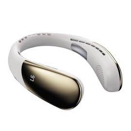 DeKangHY AICE Ultra Neck Fan, Portable Cooling Fan with LED Display, 6-Speed, 3000mAh Battery, White & Champagne Gold