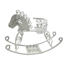 Dolls House Miniature Toy White Wire Wrought Iron Sit Rocking Horse