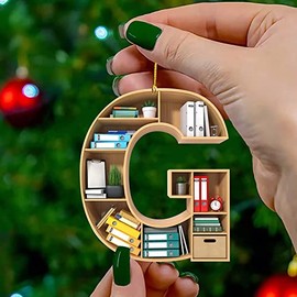 Christmas Number Letter Shaped Book Ornament, Book Lovers Librarian Ornament, Gift for Her Librarian Book Ornament, Lover Bookworm Acrylic Ornament,Book Lover Gift (Letter-G)
