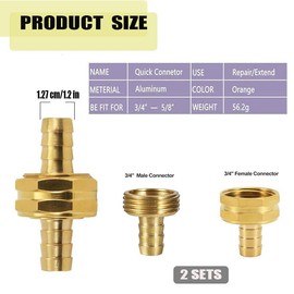 2 Sets Brass Garden Hose Repair Kit,Solid Brass Female and Male Hose Connector ，Fit for 3/4" or 5/8" Garden Hose Fitting
