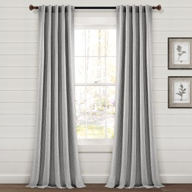 Lush Decor Farmhouse Vintage Stripe Yarn Dyed Cotton Back Tab/Rod Pocket Window Curtain Panels Pair, 84" L x 40" W, Black