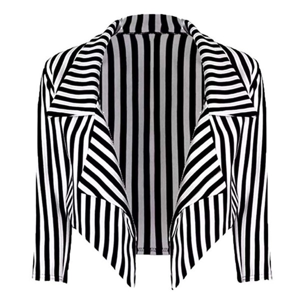 Loxdonz Women's ¾ Sleeves Stripes Print Open Front Waterfall Crop