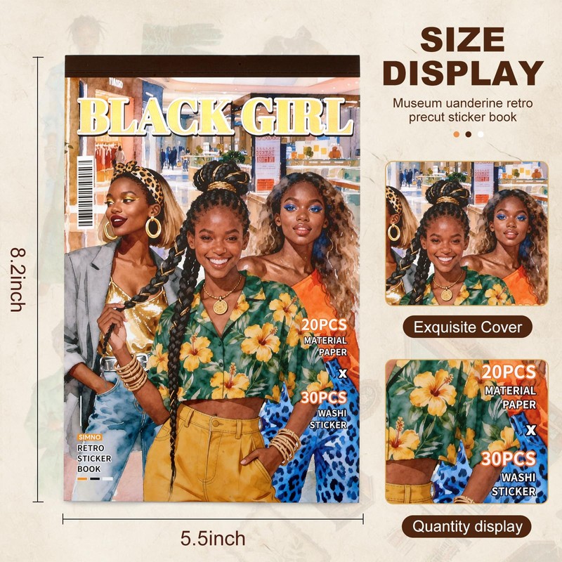 Auguro Black Girls Scrapbooking Stickers 400 Pre-Cut Washi Stickers
