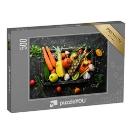 puzzleYOU: Puzzle 500 Piece Fresh Vegetables and Fruits in a Wooden Box - From the Food and Drink Puzzle Collection