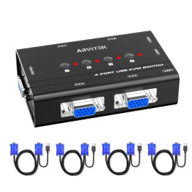 4 Port VGA KVM Switch with 4 Cables, USB VGA Switch for 4 Computers Share 1 Monitor and 3 USB Devices, Supports 1920*1440color: Black