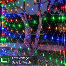 Joomer 12ft x 5ft 360 LED Christmas Net Lights, 8 Modes Bush Mesh Lights Connectable, Timer, Waterproof for Christmas Trees, Bushes, Garden, Outdoor Decorations (Clear Wire, Multicolor)